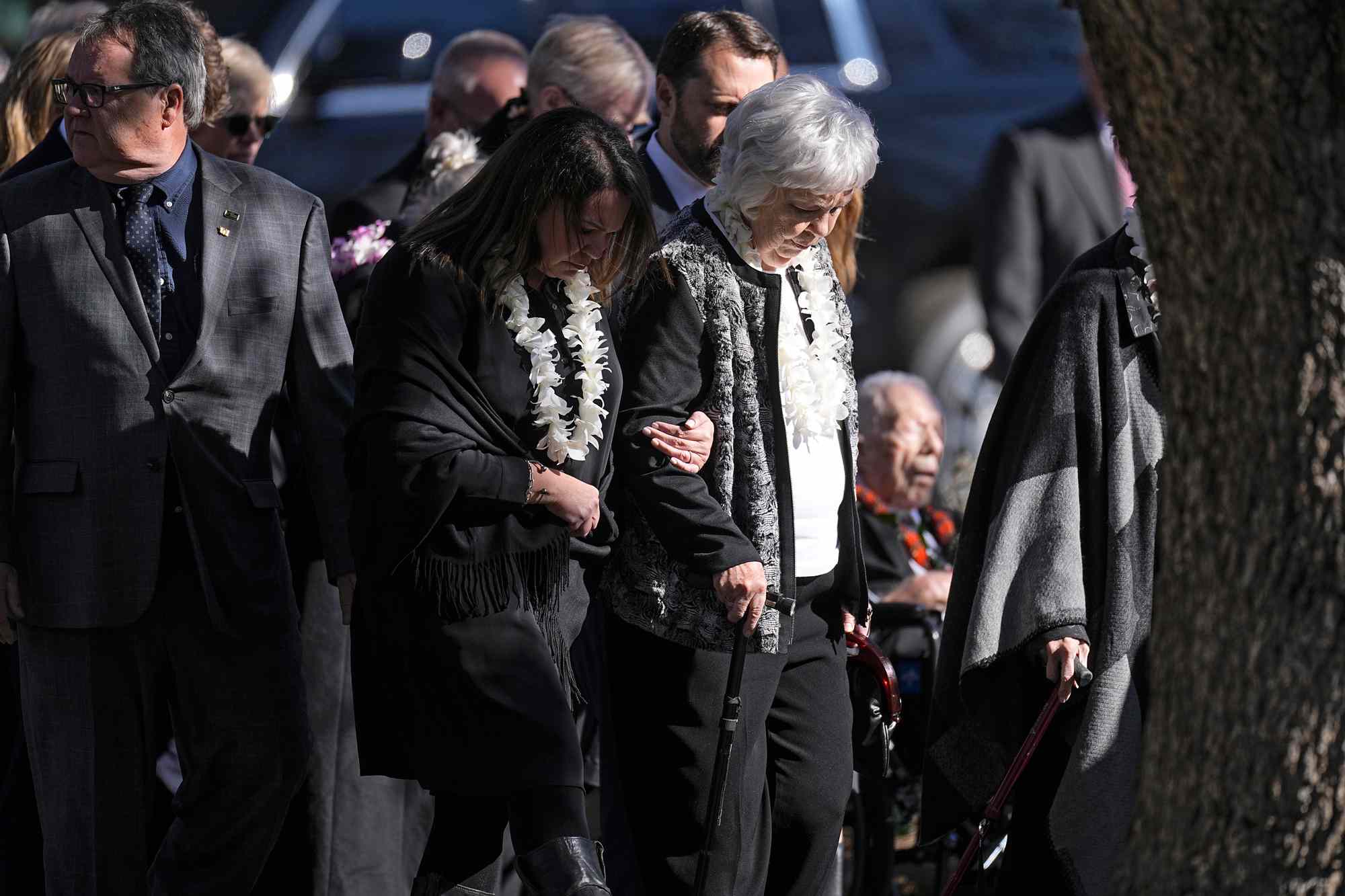 Family members including former President Jimmy Carter arrives for the funeral service for former first lady Rosalynn Carter at Maranatha Baptist Church, Wednesday, Nov. 29, 2023, in Plains, Ga.