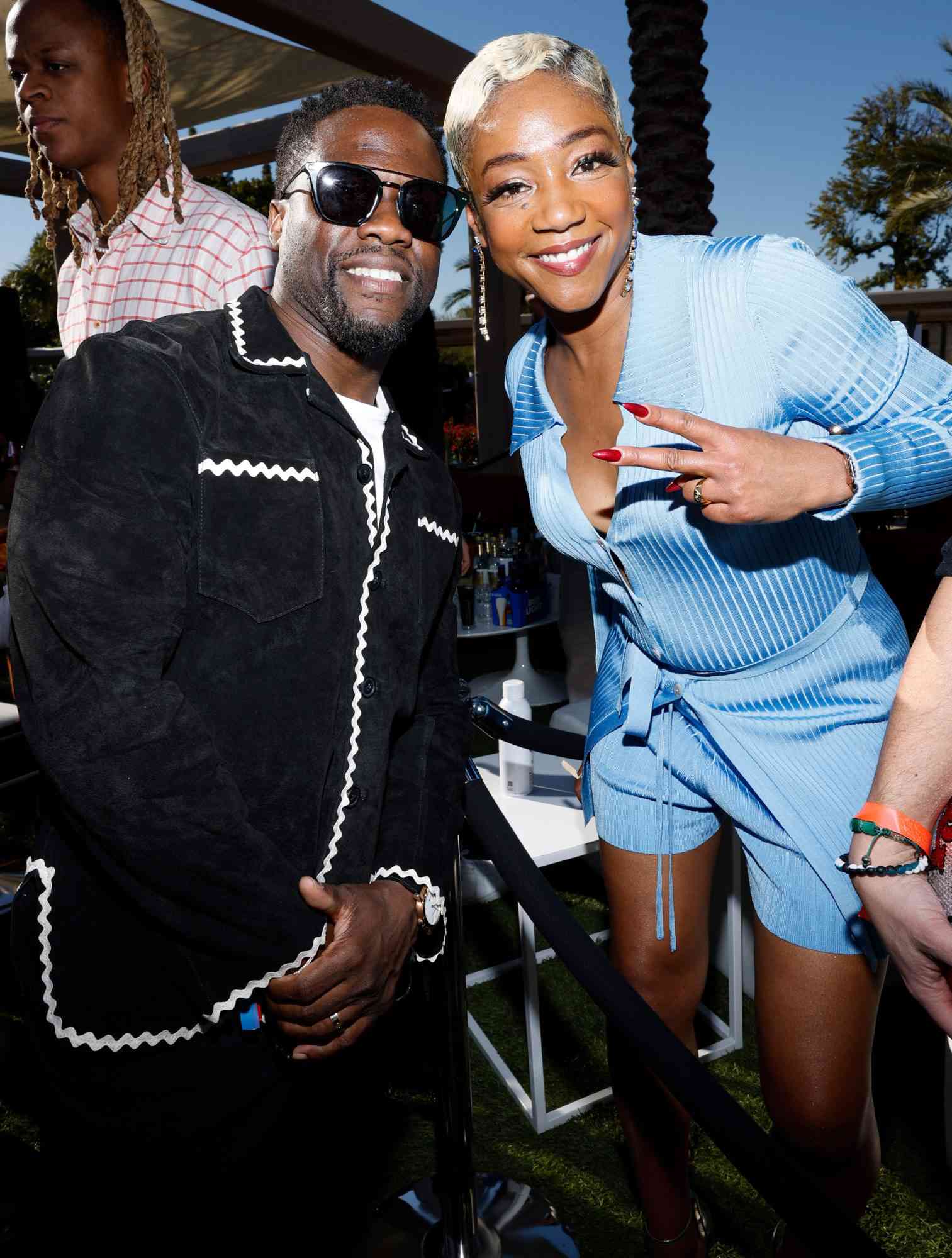 PHOENIX, ARIZONA - FEBRUARY 11: (L-R) Kevin Hart and Tiffany Haddish attend Michael Rubin's 2023 Fanatics Super Bowl Party at the Arizona Biltmore on February 11, 2023 in Phoenix, Arizona. (Photo by Mike Coppola/Getty Images for Fanatics)