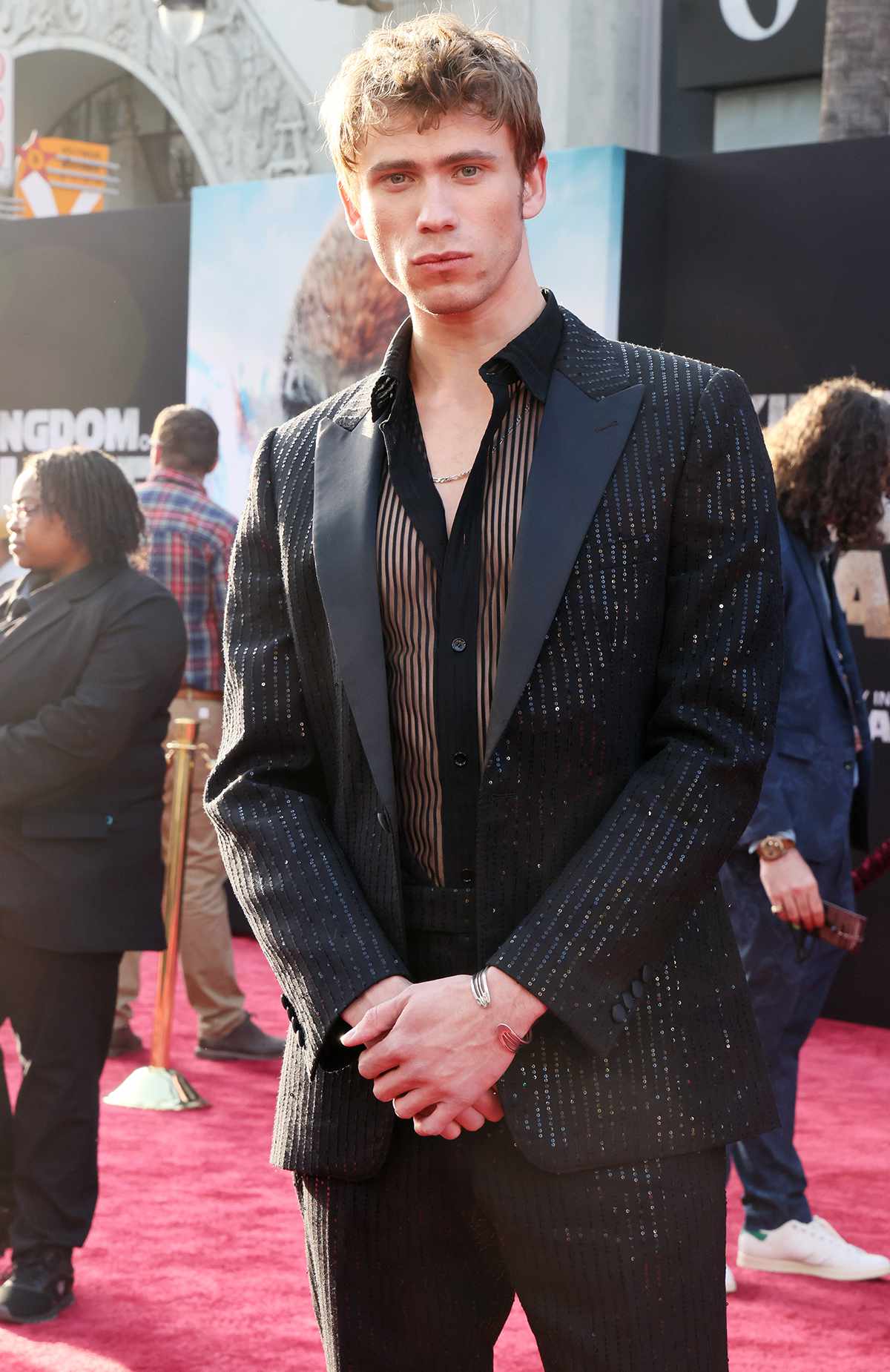 Owen Teague attends the World Premiere Of 20th Century Studios" "Kingdom Of The Planet Of The Apes" at TCL Chinese Theatre on May 02, 2024 in Hollywood, California.