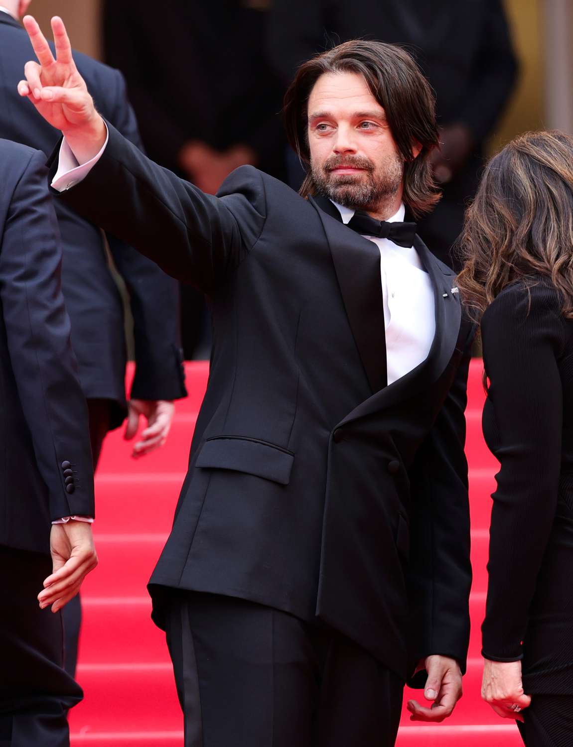 Sebastian Stan attends the "The Apprentice" Red Carpet at the 77th annual Cannes Film Festival at Palais des Festivals 