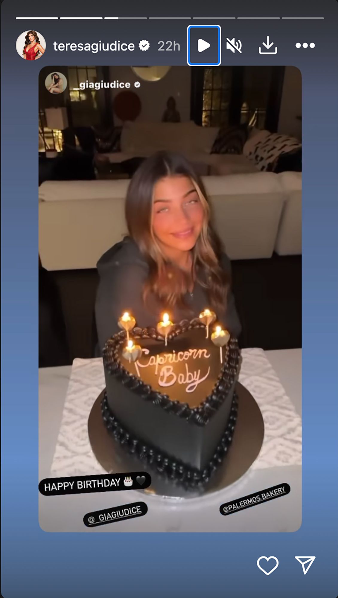 Teresa Giudices Daughter Gia Celebrates 23rd Birthday with an All Black Cak