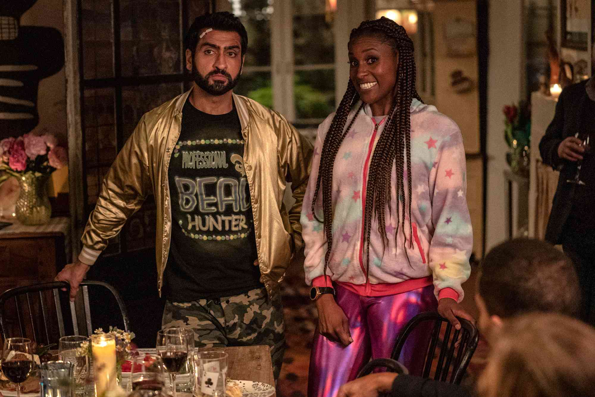 Kumail Nanjian as Jibran, Issa Rae as Leilani of "The Lovebirds"