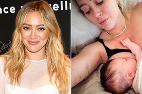 Hilary Duff attends the OLLY x Hilary Duff Back-to-School brunch on August 02, 2023 in New York City; Hilary Duff poses with baby on her Instagram story