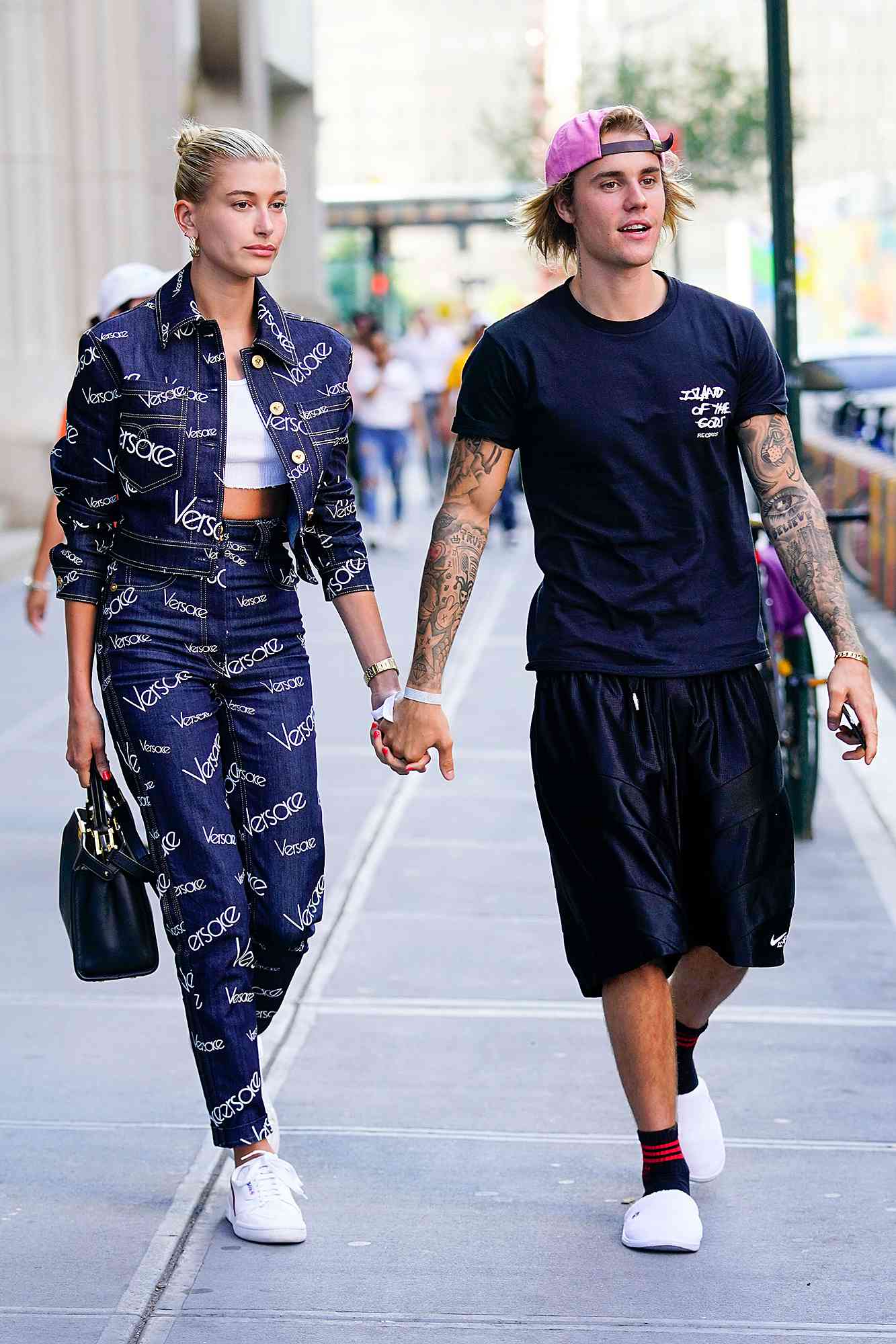 Justin Bieber and Hailey Baldwin hold hands when exiting Nobu restaurant in New York