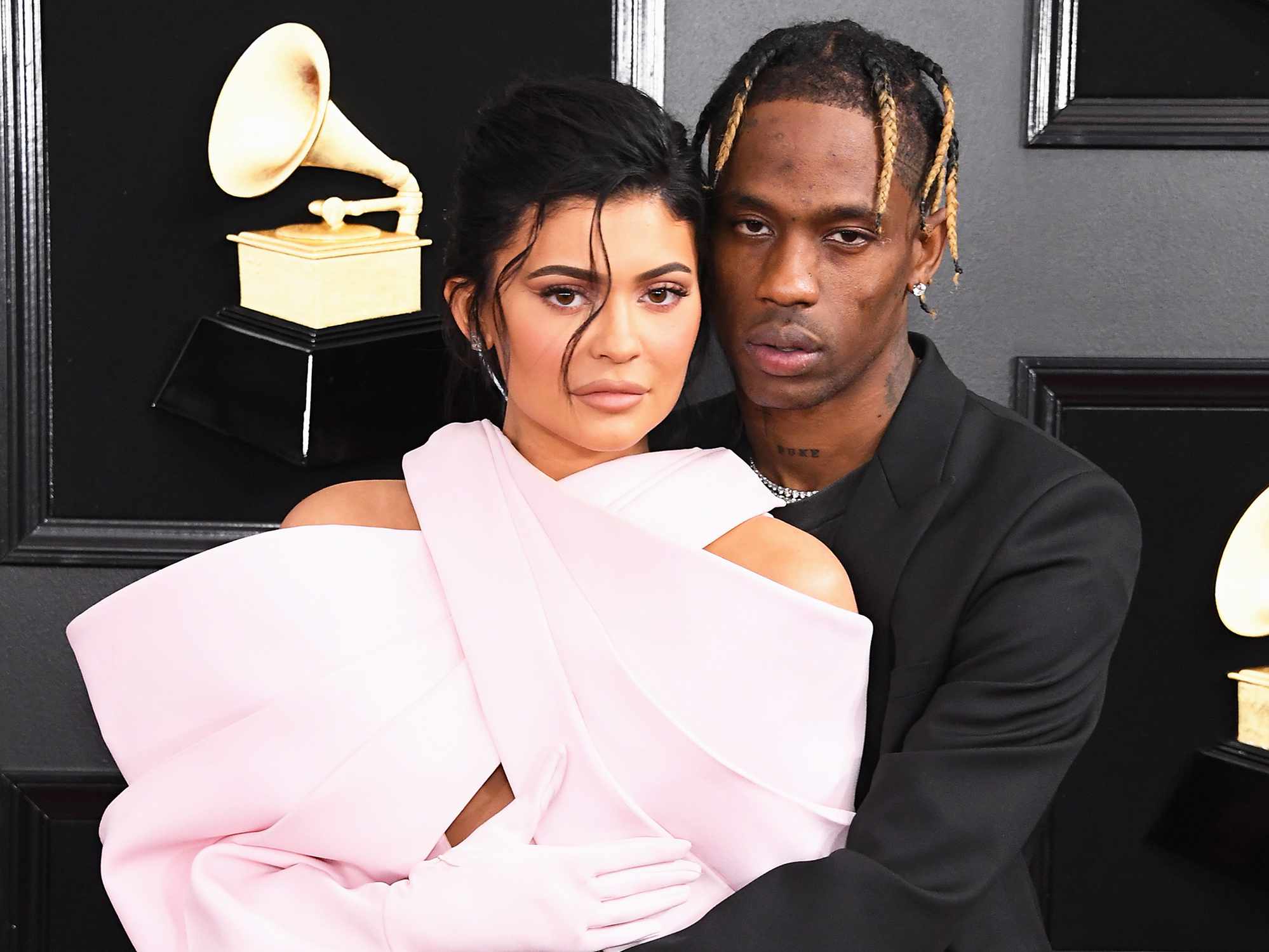 Travis Scott (L) and Kylie Jenner attend the 61st Annual GRAMMY Awards at Staples Center on February 10, 2019 in Los Angeles, California.