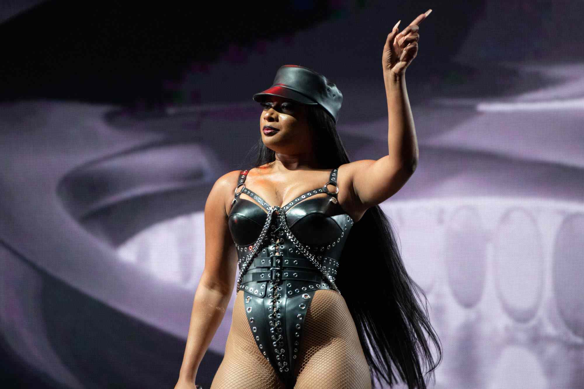 GLASTONBURY, ENGLAND - JUNE 25: Megan Thee Stallion performs at the Other stage during day four of Glastonbury Festival at Worthy Farm, Pilton on June 25, 2022 in Glastonbury, England. (Photo by Joseph Okpako/WireImage)