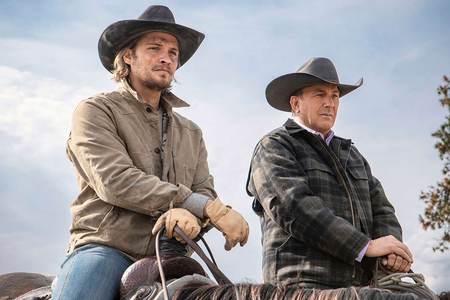 Photo by Paramount/Kobal/Shutterstock (10416351af) Luke Grimes as Kayce Dutton and Kevin Costner as John Dutton 'Yellowstone' TV Show Season 2 - 2019 A ranching family in Montana faces off against others encroaching on their land.