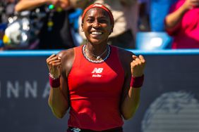 Coco Gauff of the United States reacts to defeating Karolina Muchova of the Czech Republic in the womens singles final on Day 8 of the Western & Southern Open at Lindner Family Tennis Center on August 20, 2023 in Mason, Ohio