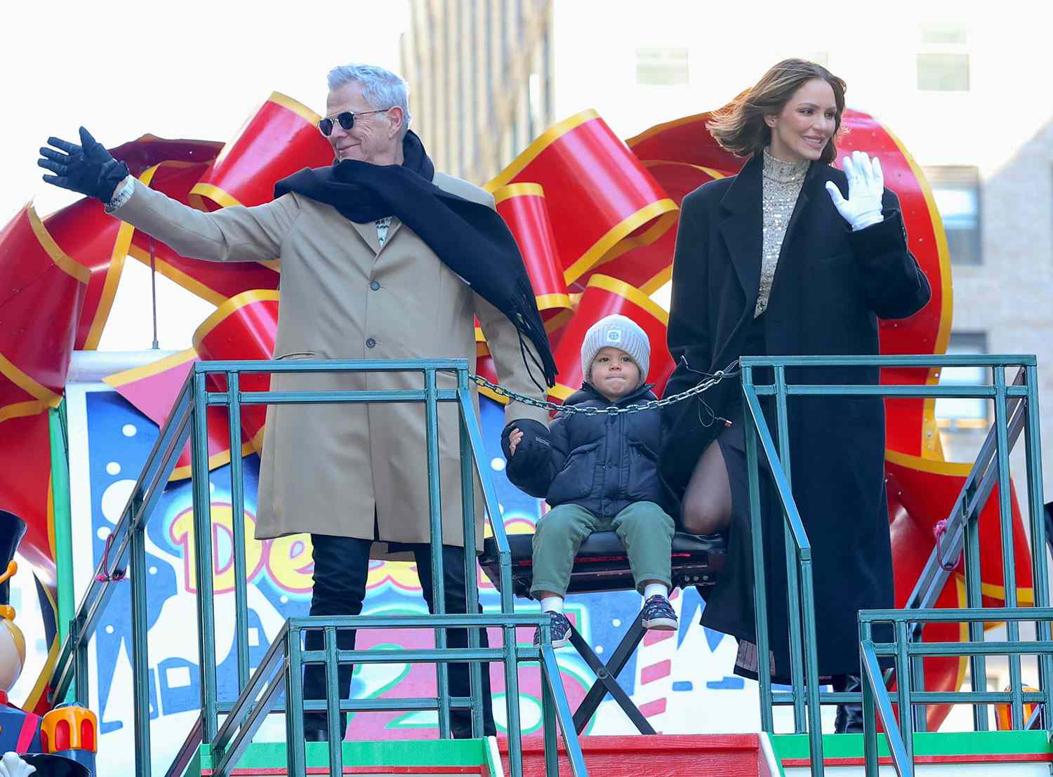 NEW YORK, NY - NOVEMBER 23: David Foster, Katharine McPhee and son Rennie Foster are seen at the 2023 Macy's Thanksgiving Day Parade on November 23, 2023 in New York City.