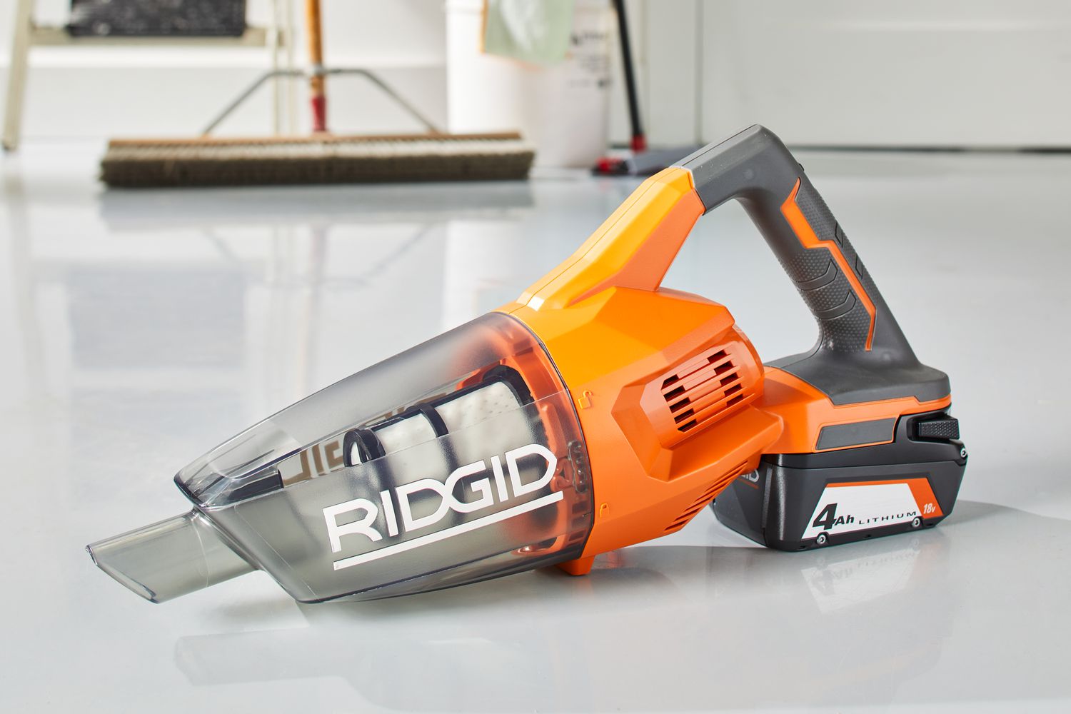 Ridgid Cordless Hand Vacuum sitting on a floor