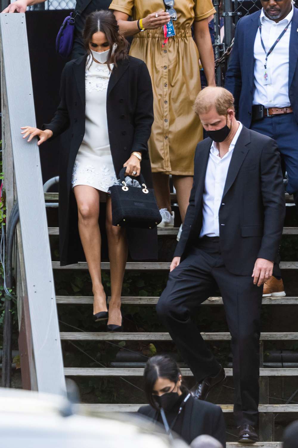 Meghan Markle, Duchess of Sussex, and Prince Harry, Duke of Sussex, depart the Global Citizen concert in Central Park on September 25, 2021