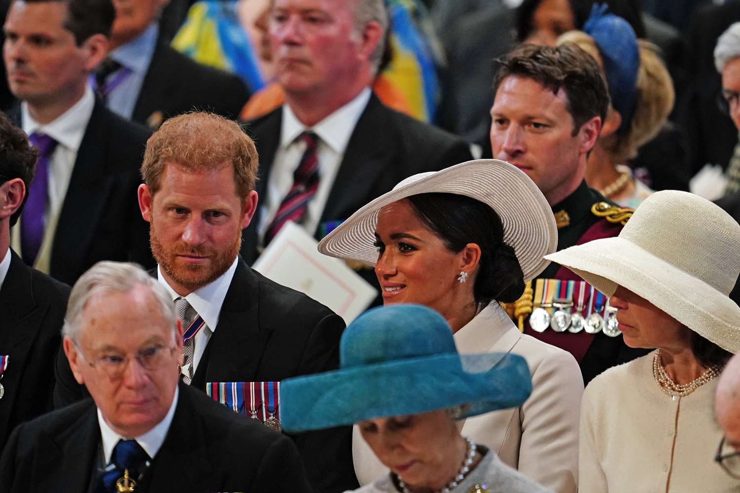 The Duke and Duchess of Sussex and Lady Sarah Chatto during the National Service of Thanksgiving at St Paul's Cathedral, London, on day two of the Platinum Jubilee celebrations for Queen Elizabeth II. Picture date: Friday June 3, 2022.