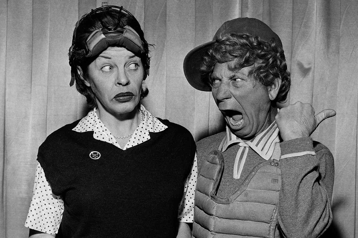 NEW YORK - CIRCA 1950: Actress Martha Raye poses with Harpo Marx for the "The Martha Raye Show" in New York, New York.(Photo by Steve Oroz/Michael Ochs Archives/Getty Images)