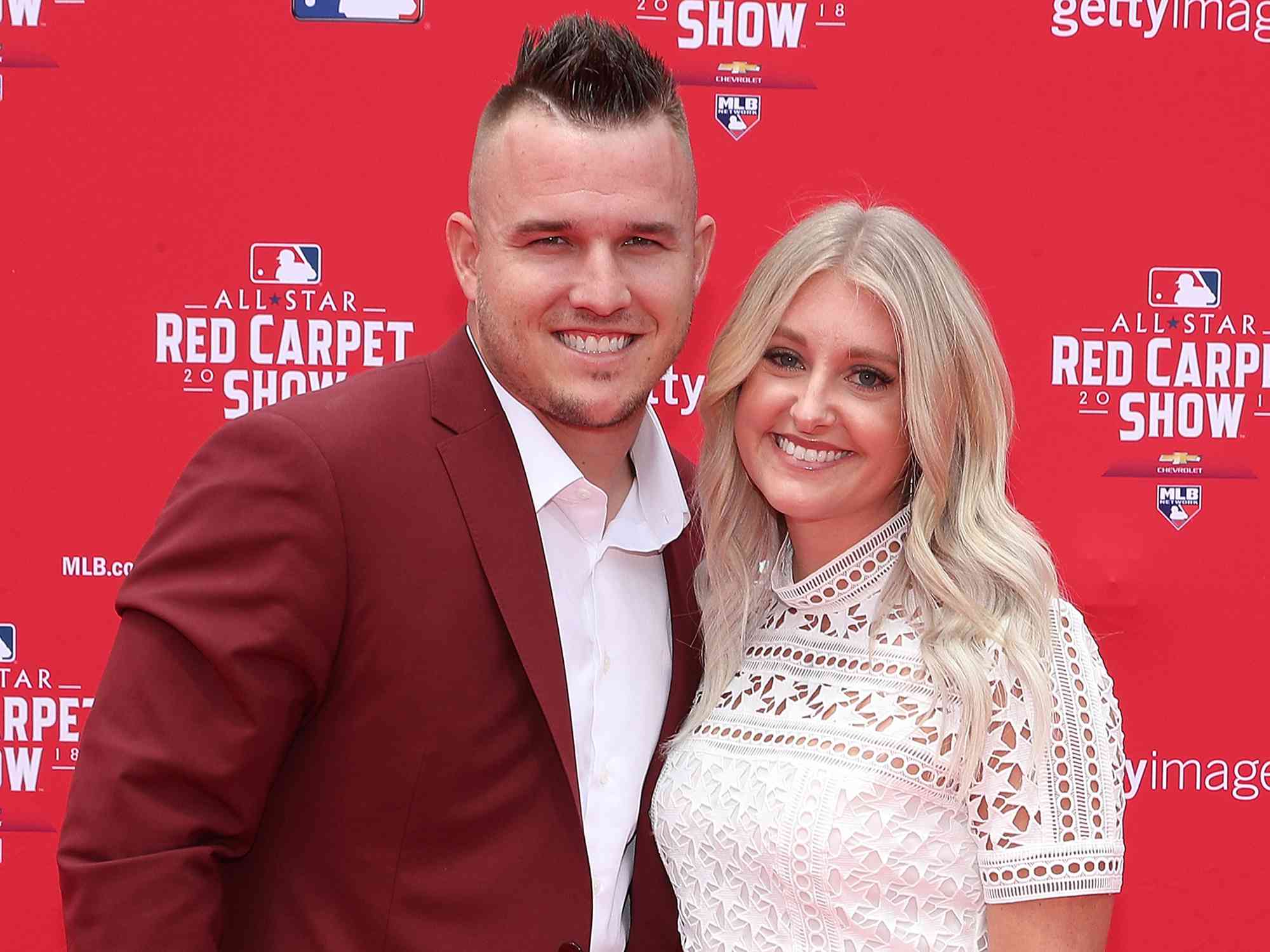 Mike Trout #27 of the Los Angeles Angels of Anaheim and the American League and wife Jessica Tara Trout attend the 89th MLB All-Star Game, presented by MasterCard red carpet at Nationals Park on July 17, 2018 in Washington, DC