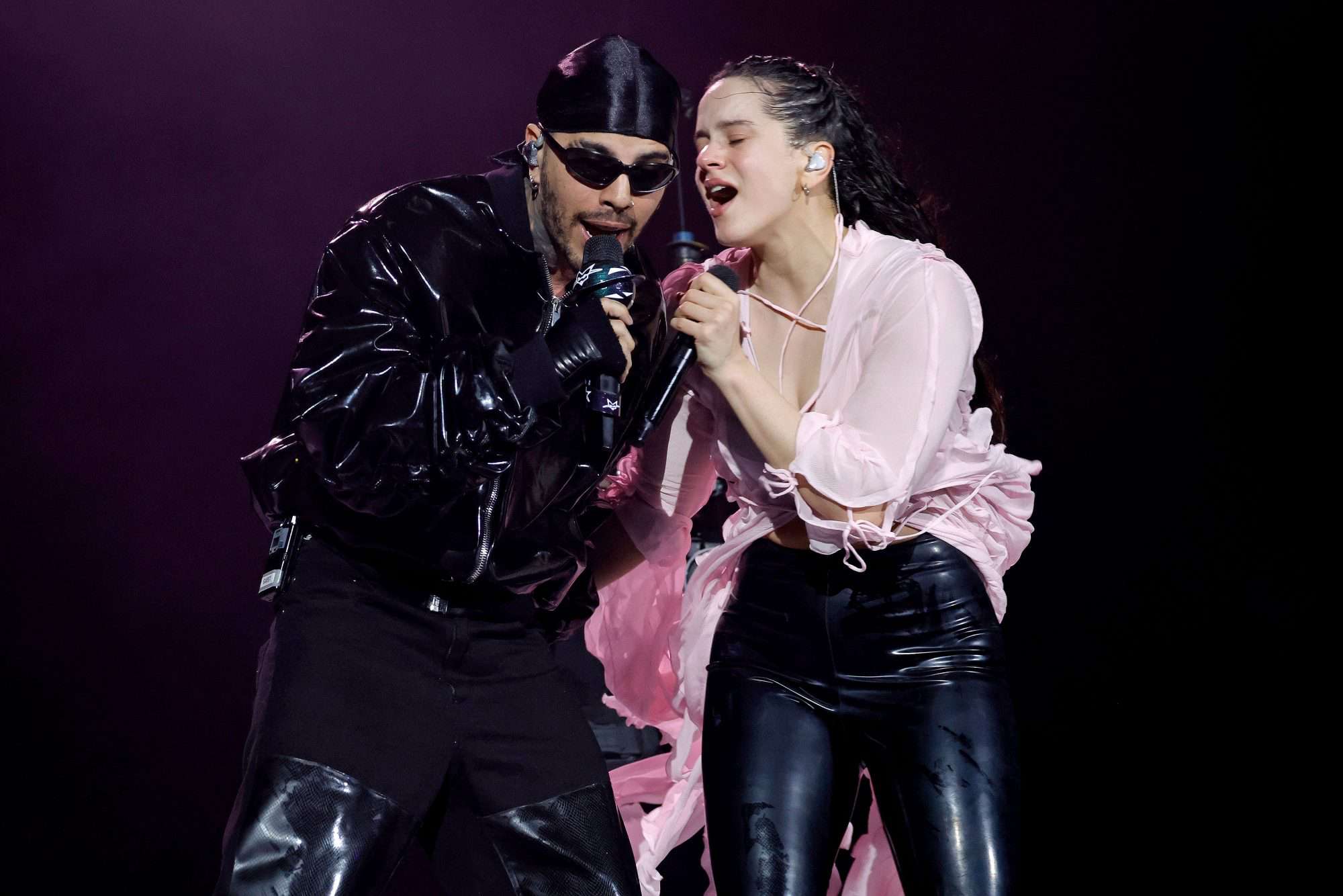 INDIO, CALIFORNIA - APRIL 15: (L-R) Rauw Alejandro performs with Rosalía at the Coachella Stage during the 2023 Coachella Valley Music and Arts Festival on April 15, 2023 in Indio, California. (Photo by Frazer Harrison/Getty Images for Coachella)