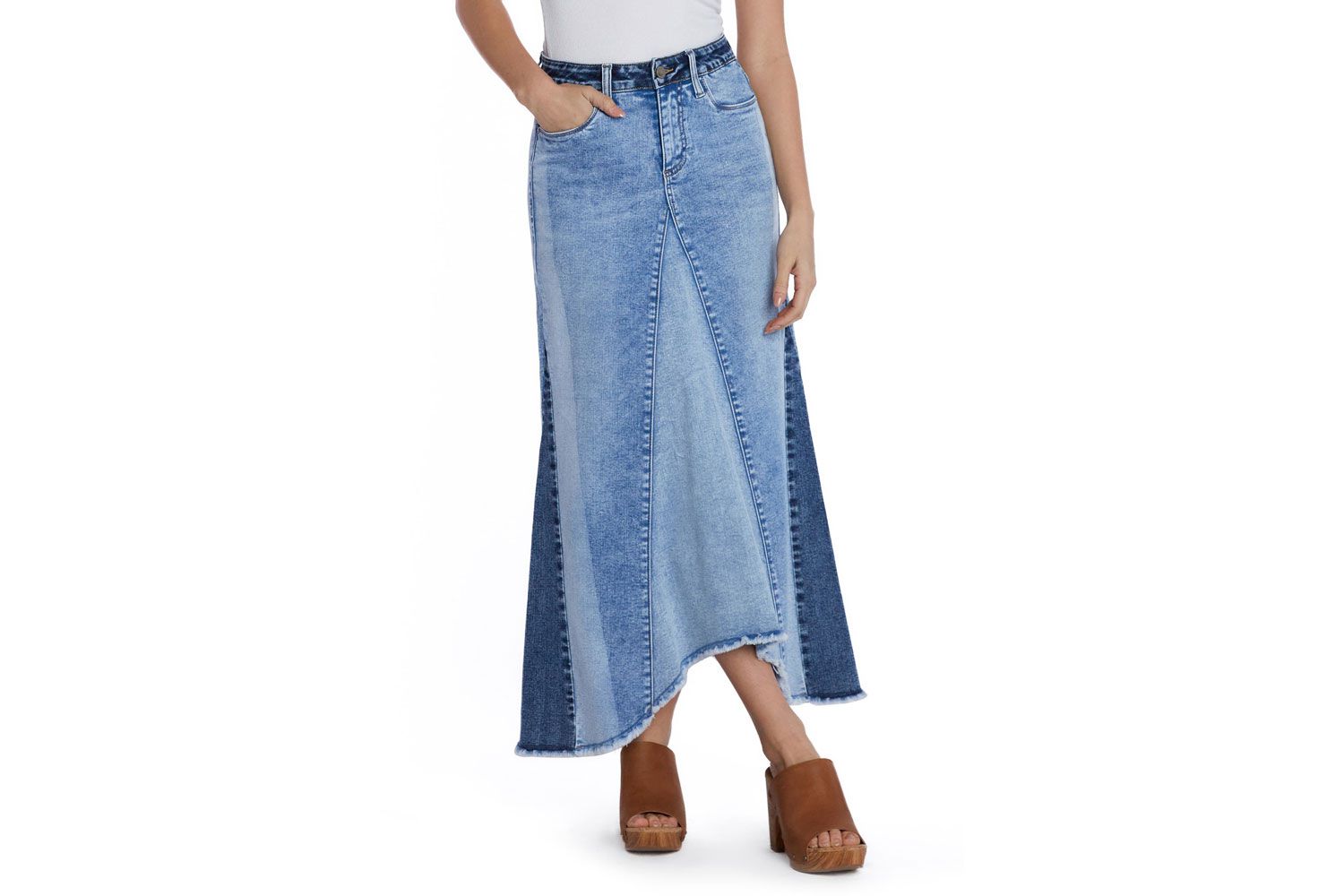 Nordstrom Wash Lab Denim Patchwork Denim Maxi Skirt