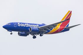 Southwest Airlines Boeing 737-700 aircraft as seen flying before landing at Ronald Reagan Washington National Airport DCA.