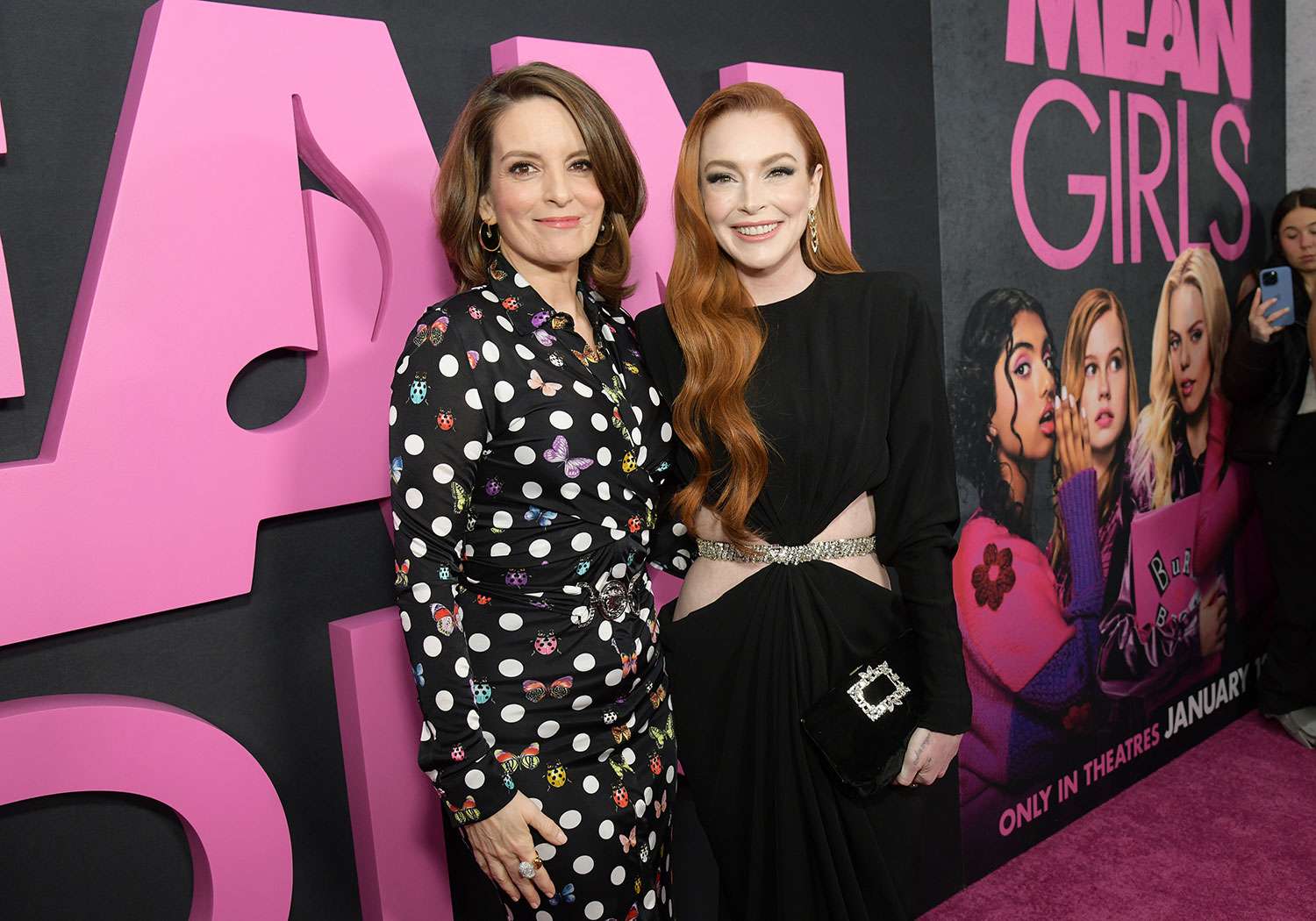 Tina Fey and Lindsay Lohan at the premiere of "Mean Girls" held at AMC Lincoln Square on January 8, 2024 in New York City.