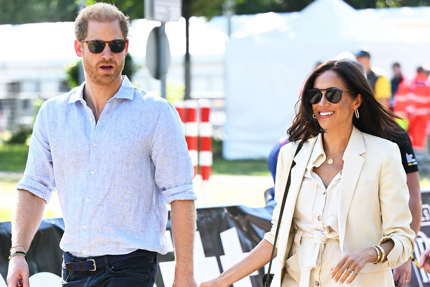 Prince Harry, Duke of Sussex and Meghan, Duchess of Sussex attend the cycling medal ceremony at the Cycling Track during day six of the Invictus Games DÃÂ¼sseldorf 2023 on September 15, 2023 in Dusseldorf, Germany.