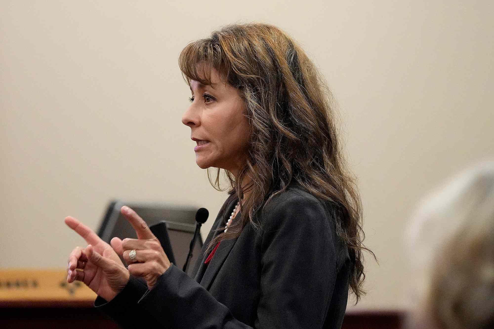 Prosecutor Erlinda Ocampo Johnson speaks during actor Alec Baldwin's hearing in Santa Fe County District Court, July 10, 2024, in Santa Fe, New Mexico. In October 2021, on the New Mexico set of the Western movie "Rust," a gun pointed by Baldwin discharged a live round, killing the film's cinematographer Halyna Hutchins and wounding its director