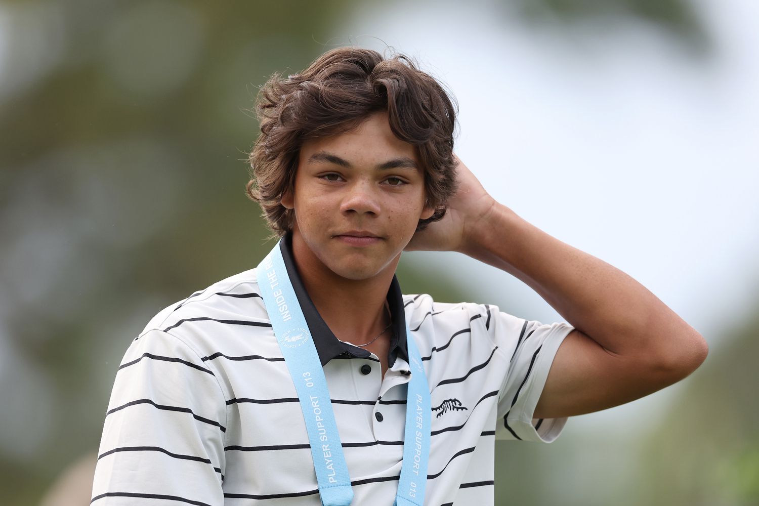 Charlie Woods, son of Tiger Woods looks on during a practice round prior to the U.S. Open at Pinehurst Resort on June 10, 2024 in Pinehurst, North Carolina.