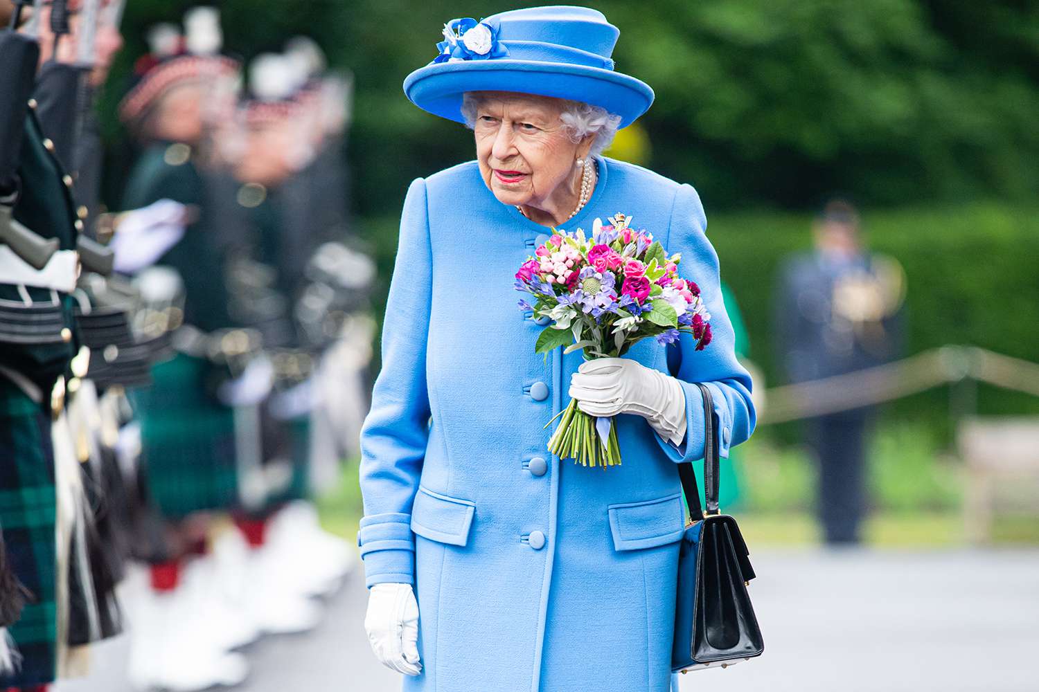 Queen Elizabeth II attends The Ceremony of the Keys at The Palace Of Holyroodhouse on June 28, 2021 in Edinburgh, Scotland. The Queen is visiting Scotland for Royal Week between Monday 28th June and Thursday 1st July 2021.