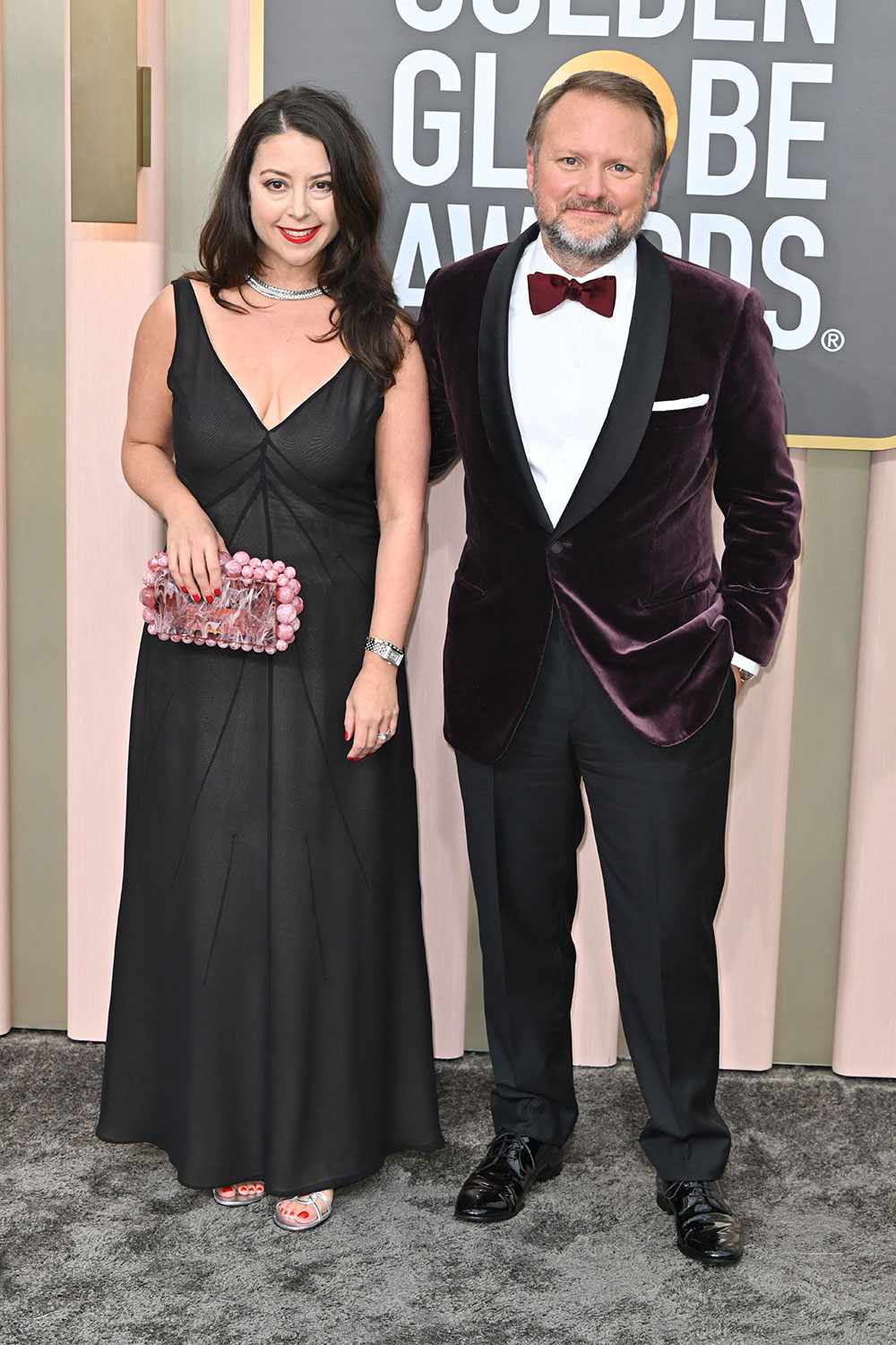 Karina Longworth and US filmmaker Rian Johnson arrive for the 80th annual Golden Globe Awards at The Beverly Hilton hotel in Beverly Hills, California, on January 10, 2023. (Photo by Frederic J. Brown / AFP) (Photo by FREDERIC J. BROWN/AFP via Getty Images)