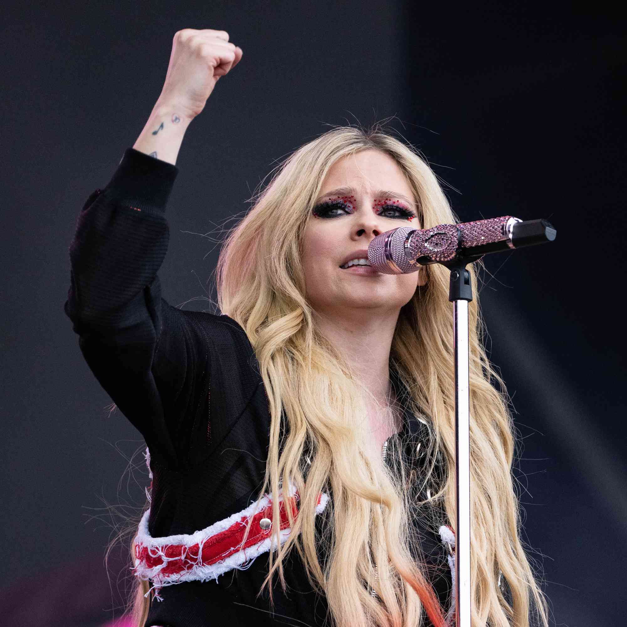 Avril Lavigne performs on The Other Stage during day five of Glastonbury Festival 2024 