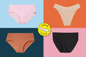 Collage of four different Seamless Underwear we recommend on colorful backgrounds with a People Tested badge