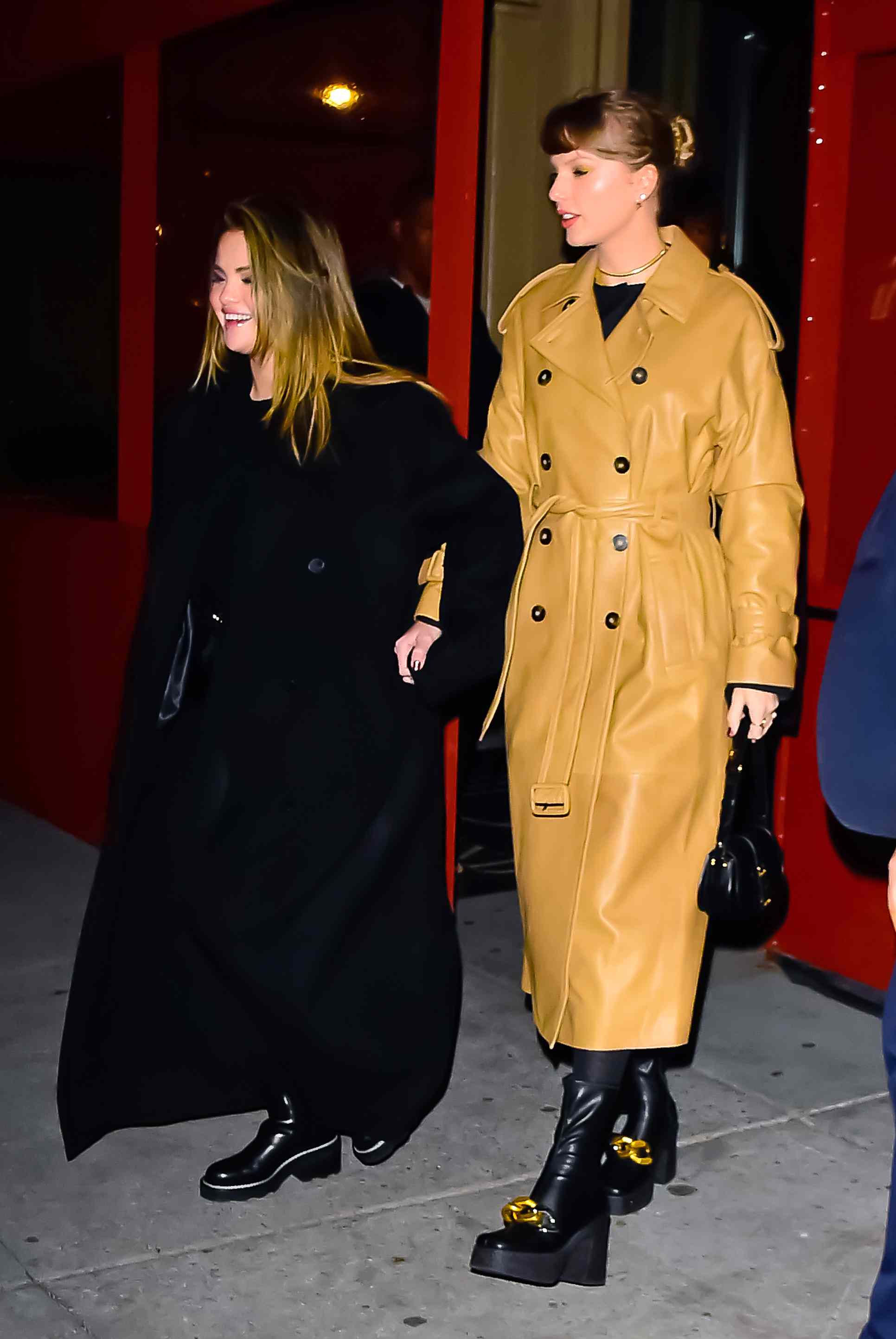 Selena Gomez (L) and Taylor Swift are seen on December 12, 2023 in New York City.