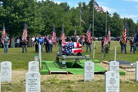 Former U.S. Marine Gerry Brooks is laid to rest Thursday, June 20, 2024 at the Maine Veterans Memorial Cemetery in Augusta.