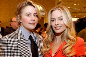 Greta Gerwig and Margot Robbie attend the AFI Awards Luncheon at Four Seasons Hotel Los Angeles at Beverly Hills on January 12, 2024 in Los Angeles, California