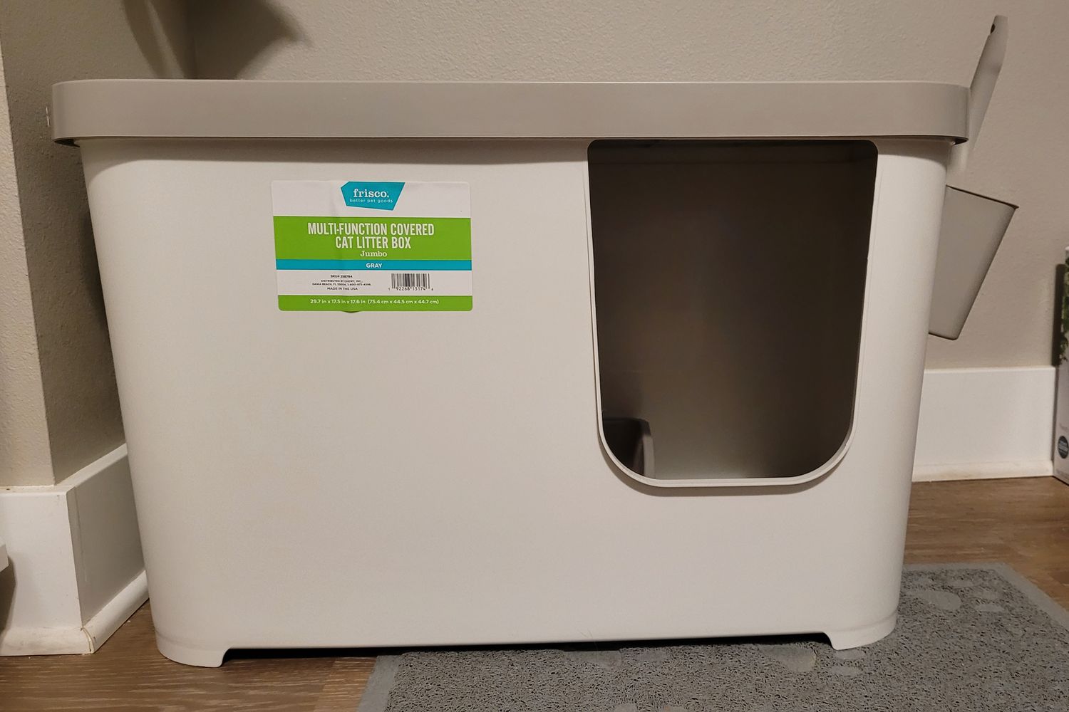 The front view of the Frisco Multi-Function Covered Cat Litter Box