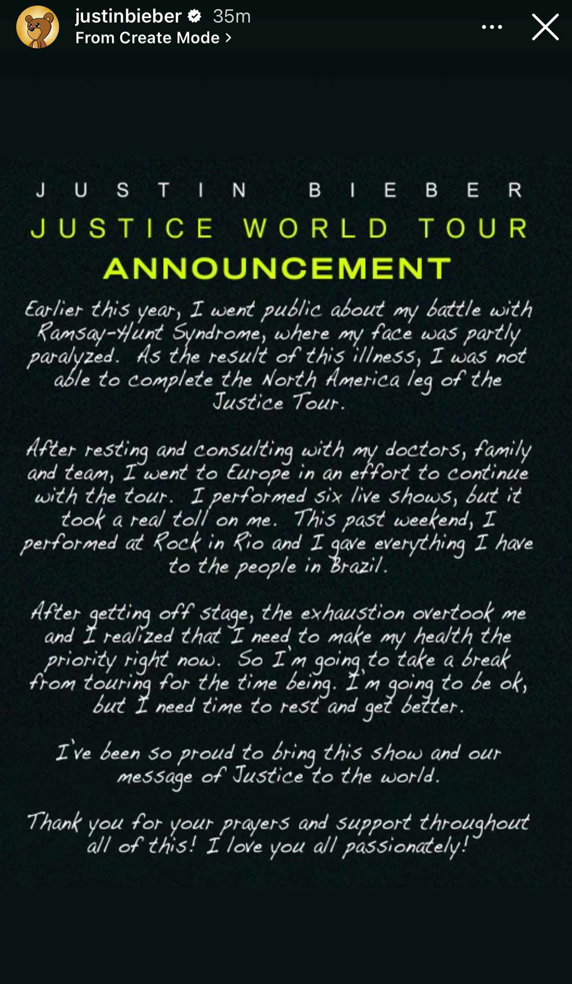 Justin Bieber Cancels Tour