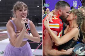 Taylor Swift - I Can Do It With A Broken Heart Music Video; Kansas City Chiefs Travis Kelce (87) kisses girlfriend and singer Taylor Swift following victory vs San Francisco 49ers at Allegiant Stadium. 