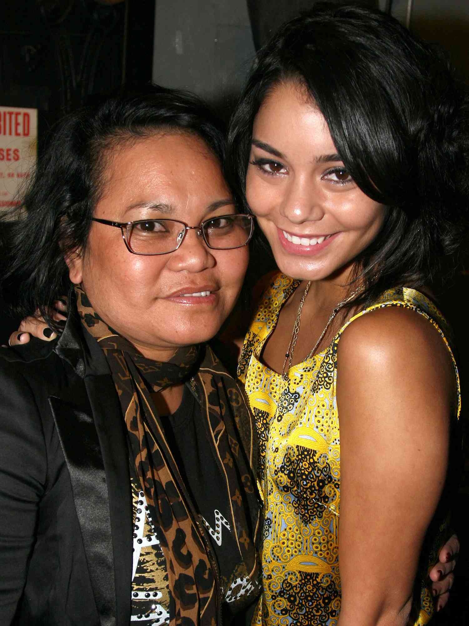 Vanessa Hudgens with mother Gina as she visits the cast of "Spring Awakening" on Broadway backstage on August 17, 2007 in New York City.