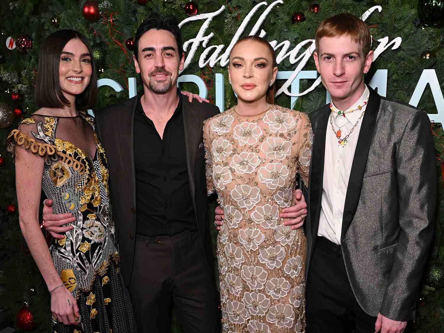 Aliana Lohan, Michael Lohan Jr., Lindsay Lohan and Cody Lohan Netflix's 'Falling For Christmas' on November 9, 2022 in New York City. 