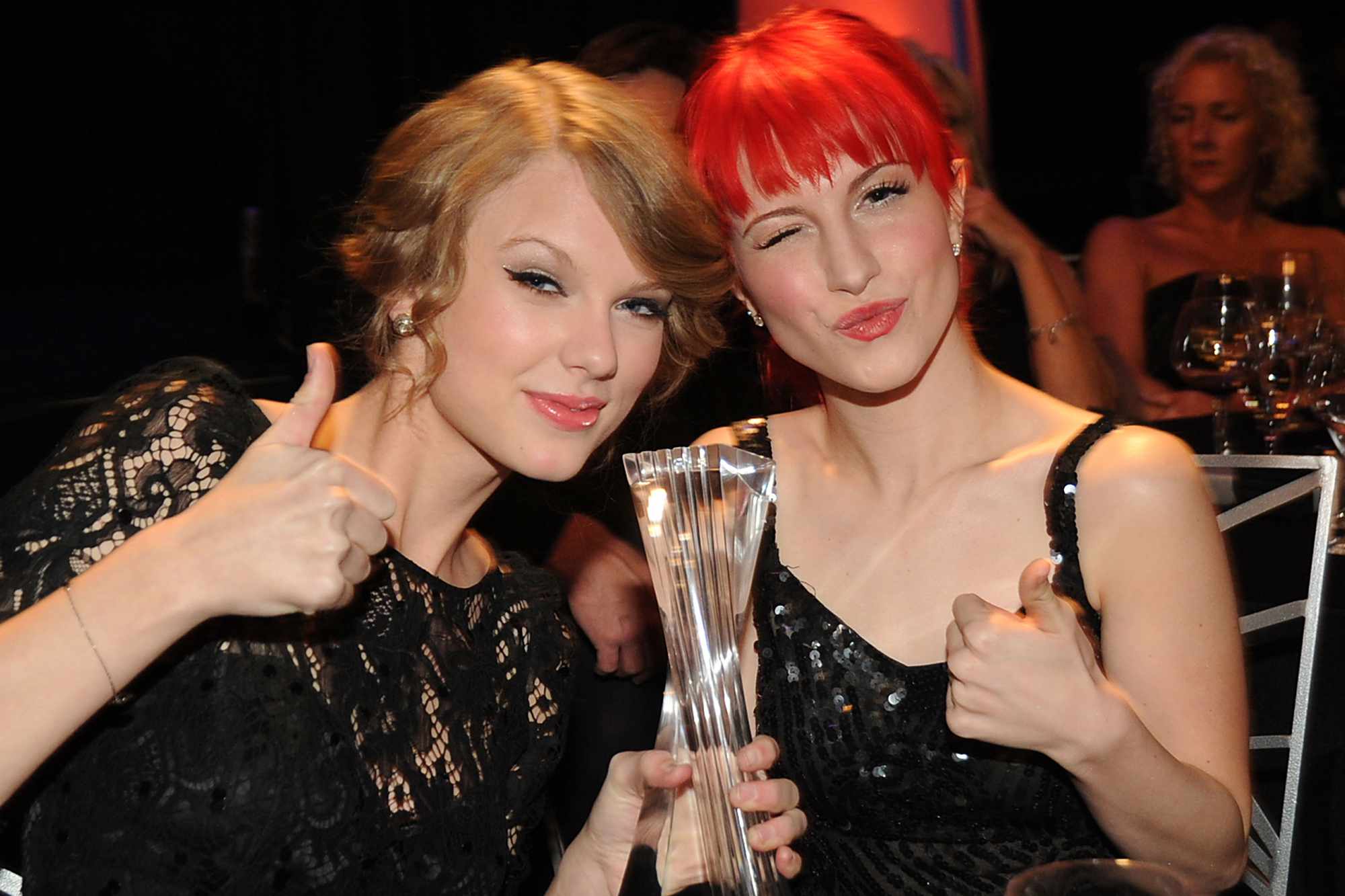 Taylor Swift and Recording Artists Hayley Williams of the group Paramore and Kid Rock at the CMT Artists of the Year at The Factory on November 30, 2010 in Franklin, Tennessee