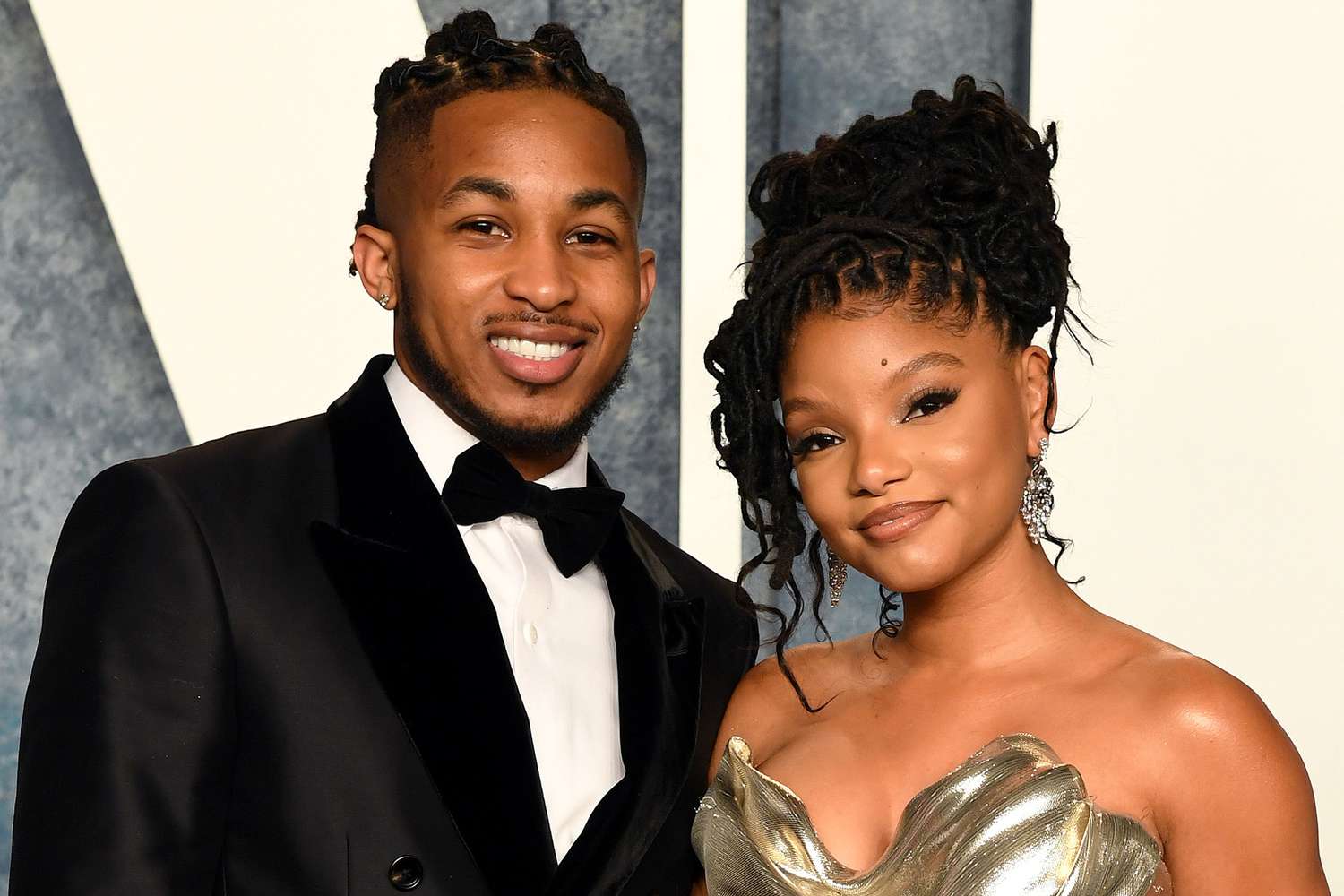 DDG and Halle Bailey attend the 2023 Vanity Fair Oscar Party Hosted By Radhika Jones at Wallis Annenberg Center for the Performing Arts on March 12, 2023 in Beverly Hills, California.
