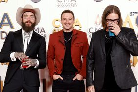 Post Malone, Morgan Wallen, and HARDY attend the 2023 CMA Awards at Bridgestone Arena on November 08, 2023 in Nashville, Tennessee.