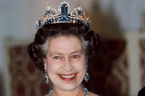 The Queen Wearing An Aquamarine And Diamond Tiara, Necklace And Earrings Given To Her By The People Of Brazil As A Gift On Her Marriage 