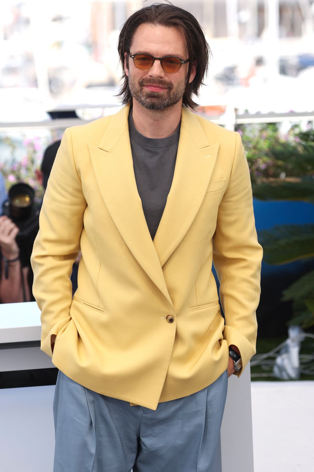 Sebastian Stan attends "The Apprentice" Photocall at the 77th annual Cannes Film Festival at Palais des Festivals on 