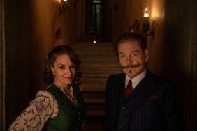 Tina Fey as Ariadne Oliver and Kenneth Branagh as Hercule Poirot in 20th Century Studios' A HAUNTING IN VENICE.