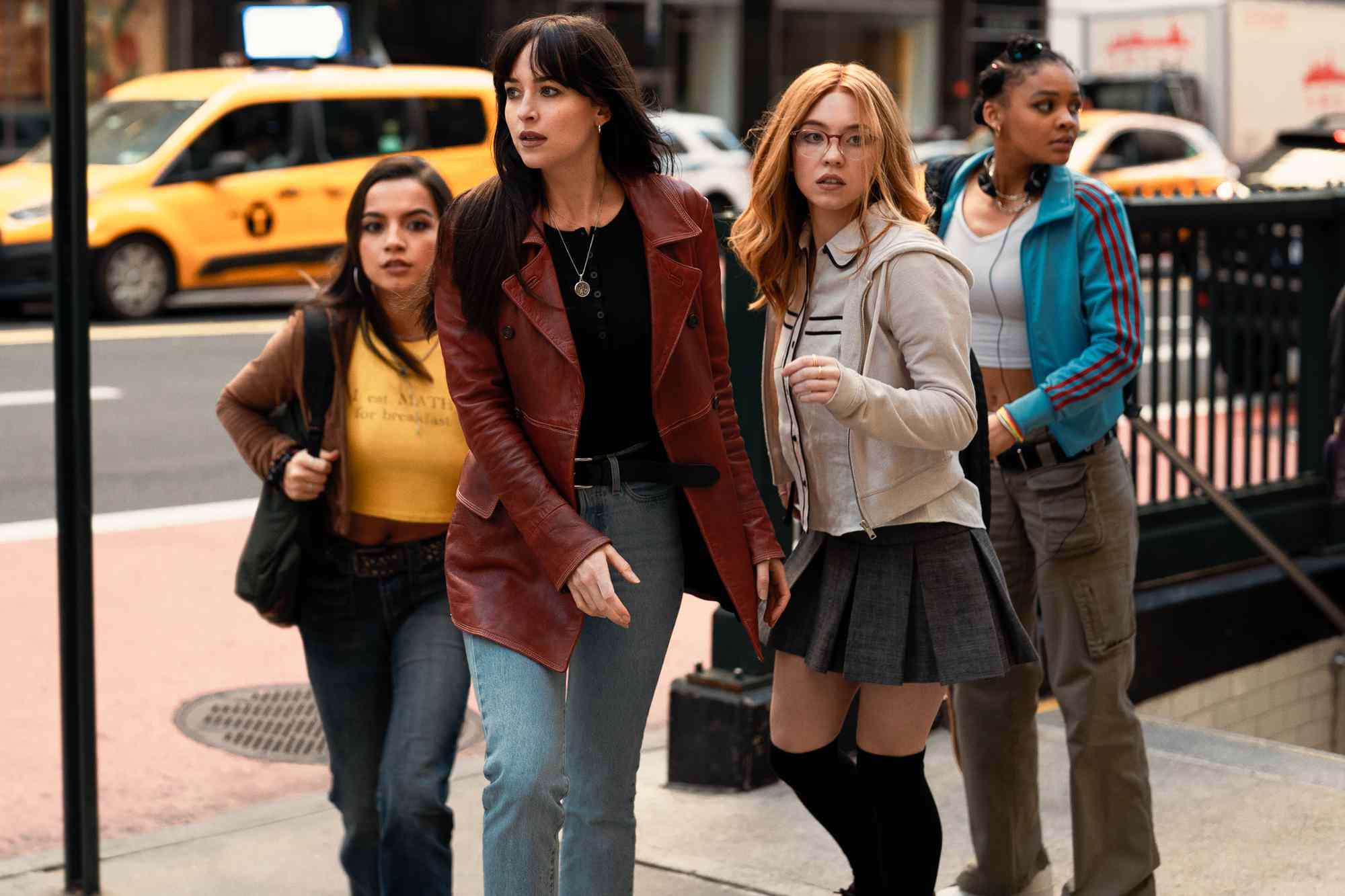 Anya Corazon (Isabela Merced), Cassandra Webb (Dakota Johnson), Julia Cornwall (Sydney Sweeney) and Mattie Franklin (Celeste O'Connor) in Columbia Pictures MADAME WEB.