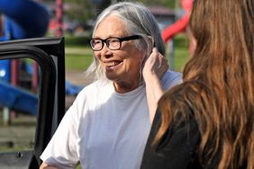 Sandra Hemme, center, meets with family and supporters after she was released from Chillicothe Correctional Center, Friday, July 19, 2024