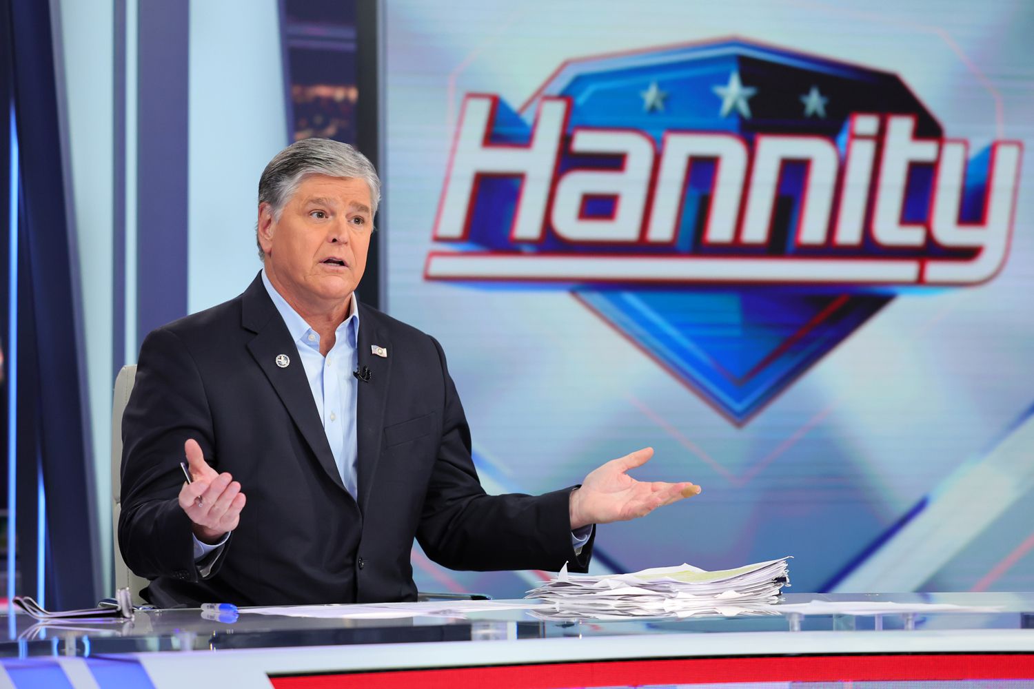 Sean Hannity speaks during a live taping of "Hannity" at FOX Studios on January 13, 2023