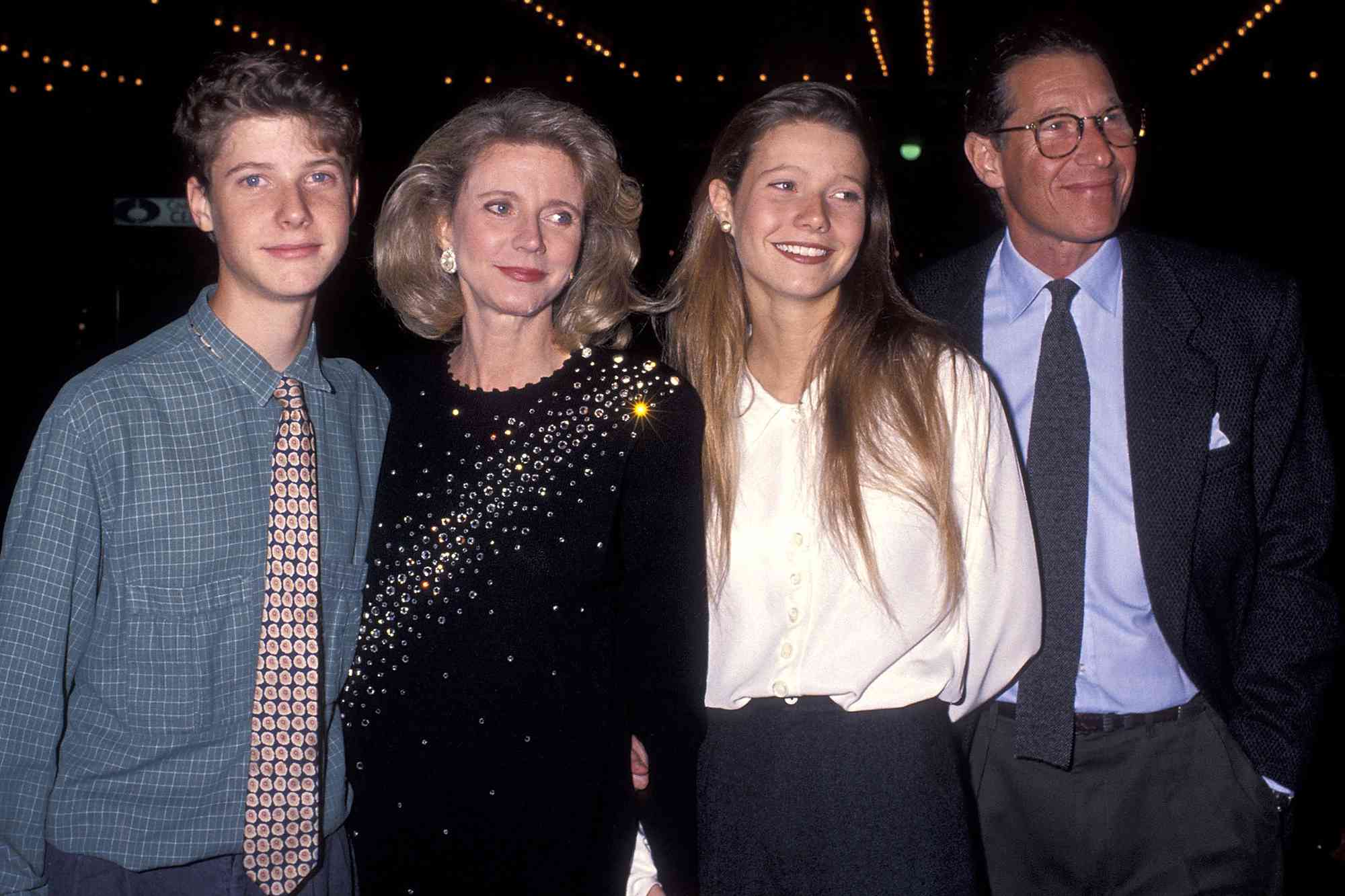 Jake Paltrow, Blythe Danner, Gwyneth Paltrow, and Bruce Paltrow attend "The Prince of Tides" Century City Premiere on December 11, 1991.