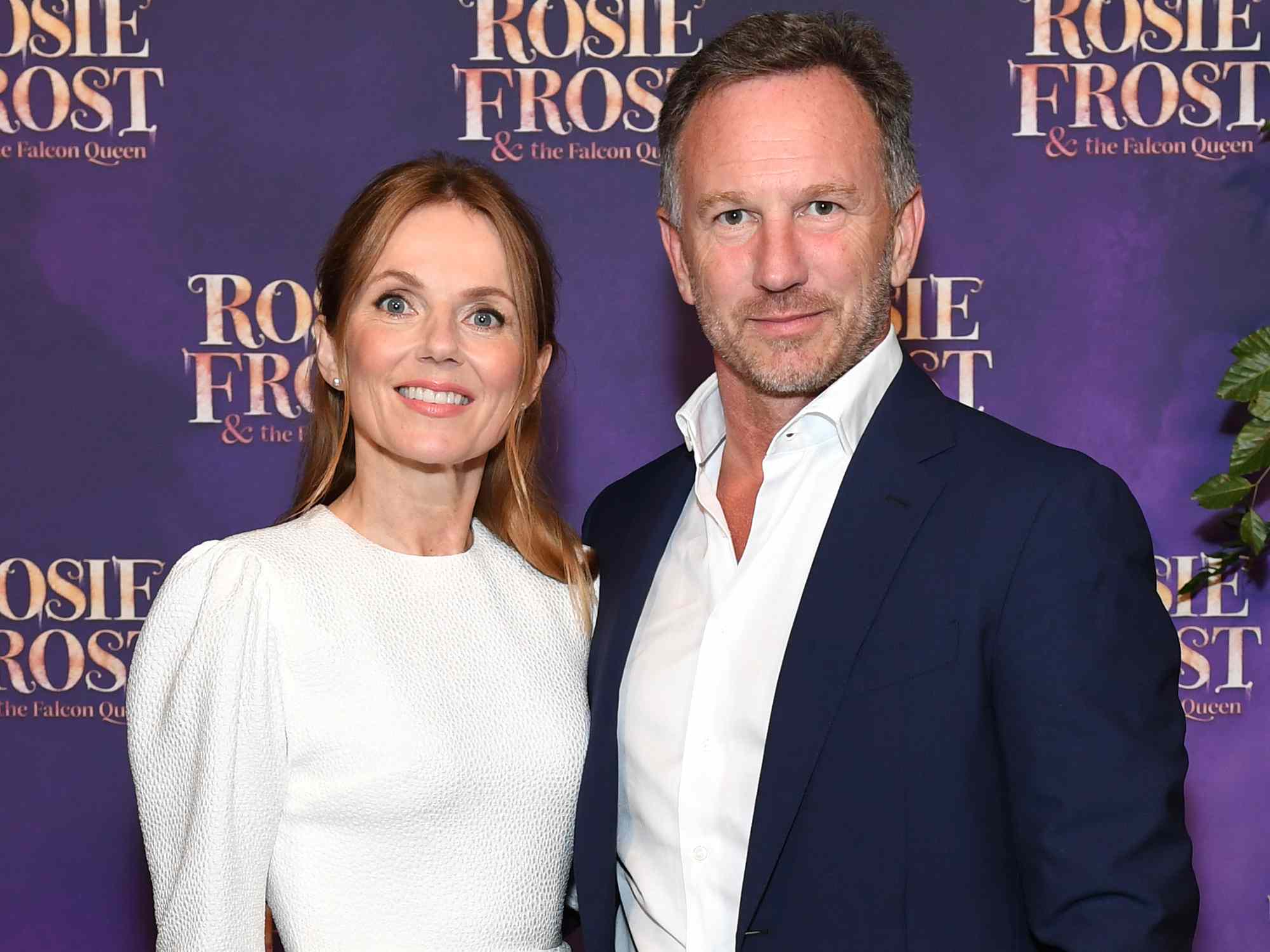 Geri Halliwell-Horner and Christian Horner attend the launch of Geri Halliwell-Horner's new book, "Rosie Frost & The Falcon Queen" at Tower of London on October 10, 2023 in London, England.