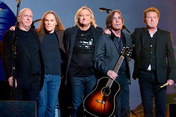 Bernie Leadon, Timothy B. Schmit, Joe Walsh and Don Henley of The Eagles perform with Jackson Browne (2nd from R) onstage during The 58th GRAMMY Awards at Staples Center on February 15, 2016