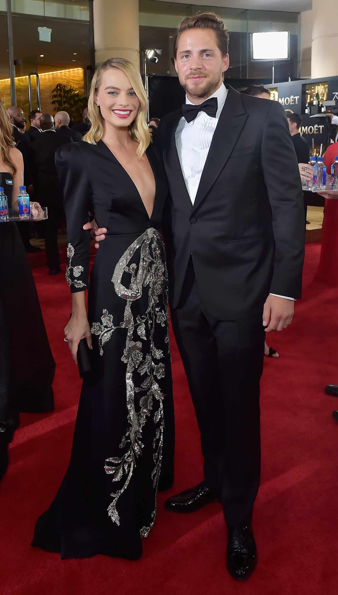 Margot Robbie and producer Tom Ackerley attend The 75th Annual Golden Globe Awards at The Beverly Hilton Hotel on January 7, 2018 in Beverly Hills, California